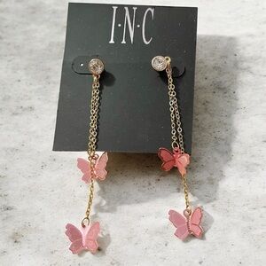 NWT INC pink butterfly gold earrings
